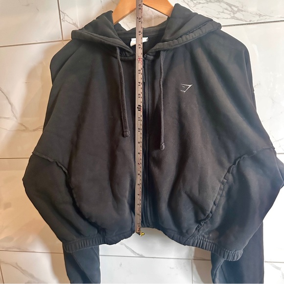 Gymshark Cropped Fleece Zip Hoodie Black Oversized - Picture 6 of 6